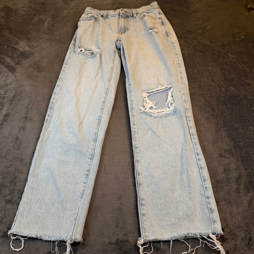 PacSun 90's Straight Jeans Womens 23‎ Light Wash Distressed Raw Hem Denim Pants